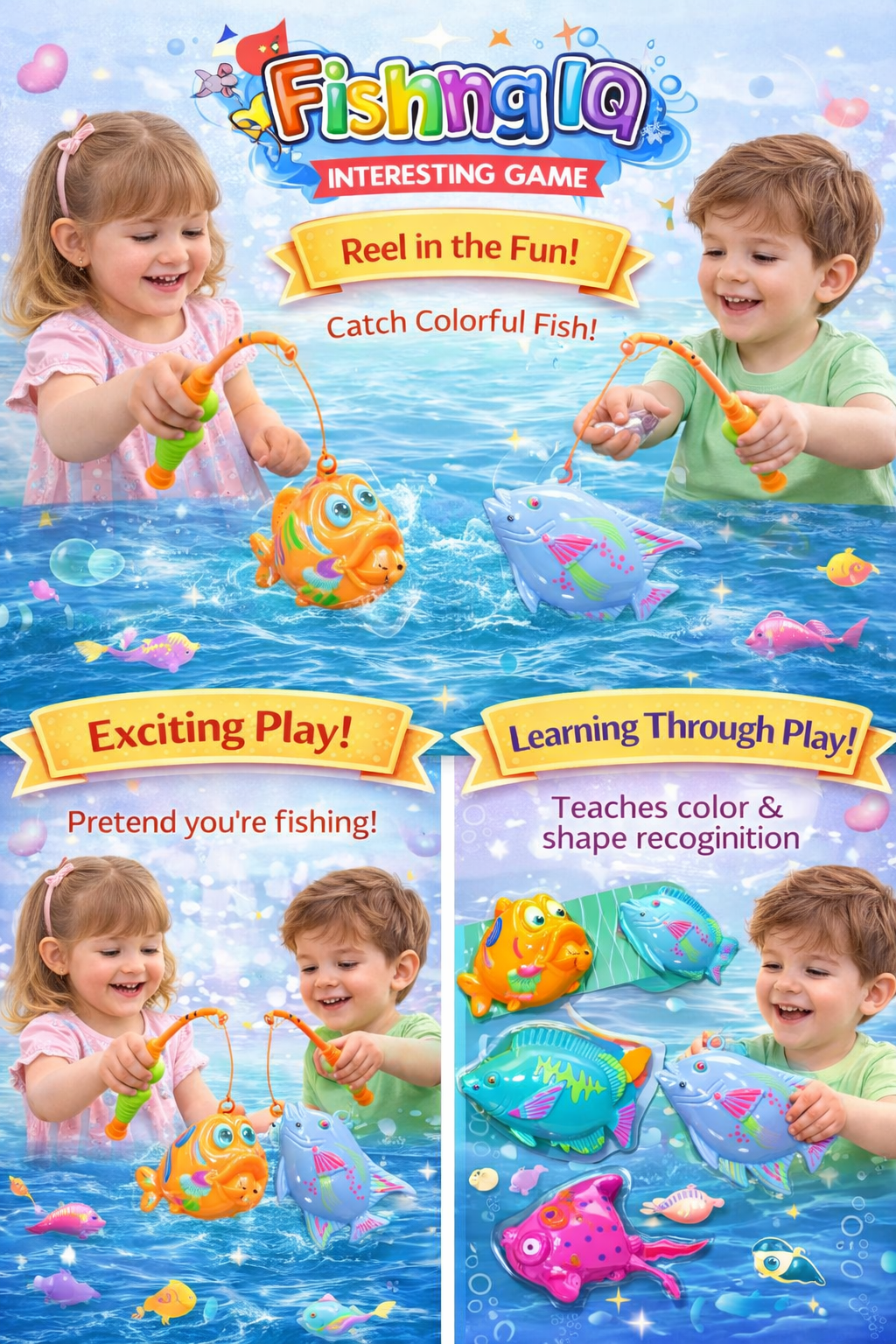 Fishing IQ Interesting Game for Kids | Interactive Toddler Fishing Toy Set with Magnetic Rods & Colorful Fish | Teaches Color & Shape Recognition