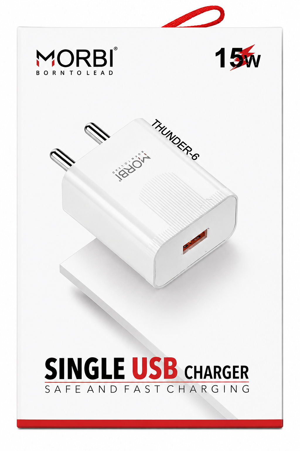 MORBI Thunder-6 15W Single USB Charger with Cable, Fast Charging USB-A Wall Charger Adapter, 2.1A Output, Smart IC, Multi Protection, Compact Travel Charger for Smartphones, Tablets, Power Banks & USB Devices