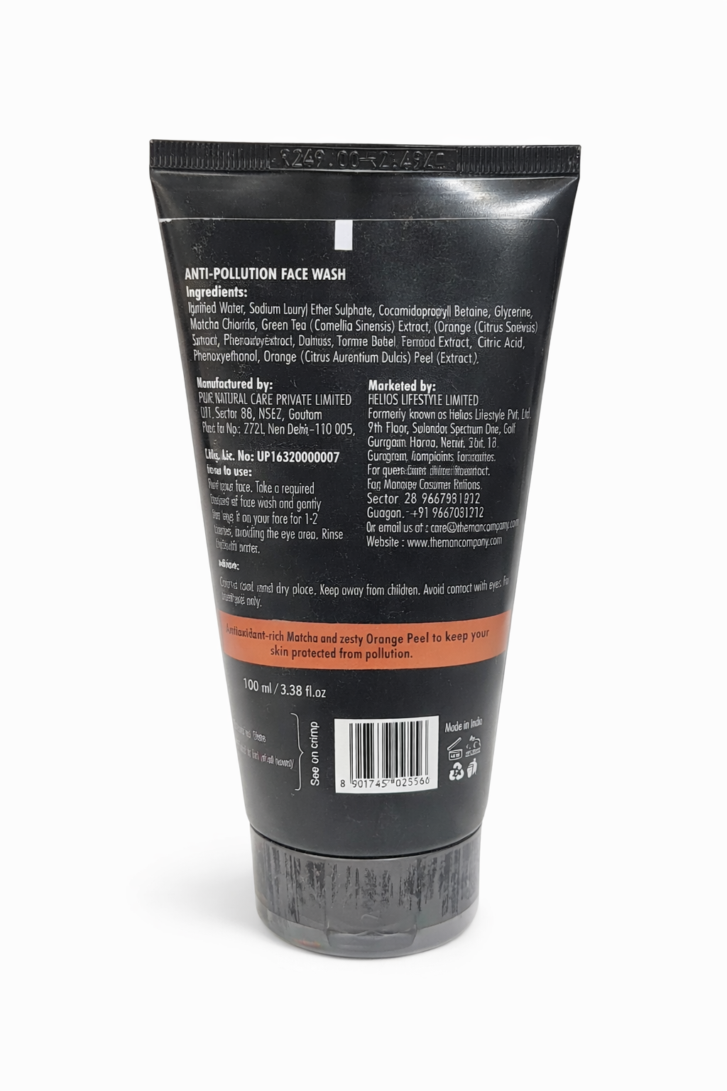 The Man Company Anti-Pollution Face Wash with Matcha & Orange Peel, Deep Cleansing Face Wash for Men, 100ml