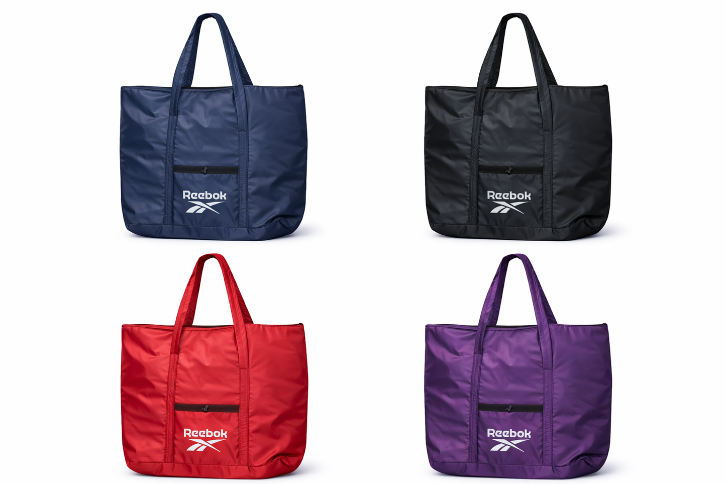 Reebok Large Tote Bag for Women & Men, Waterproof Nylon Travel Tote with Zipper Closure and Front Pocket, Charcoal Grey