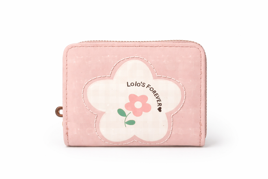 Cute Pink Floral Mini Wallet for Women, Compact Zip Around Coin Purse with Card Slots