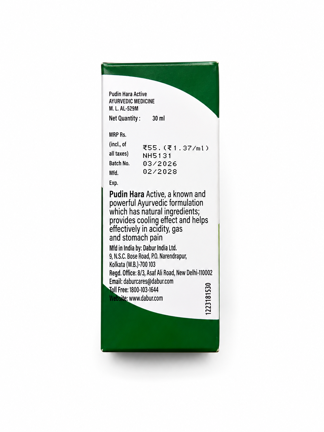 Dabur Pudin Hara Active Ayurvedic Digestive Liquid | Fast Relief from Acidity, Gas & Stomach Pain | Pudina (Mint) Based Ayurvedic Formula | Digestive Care | 30 ml