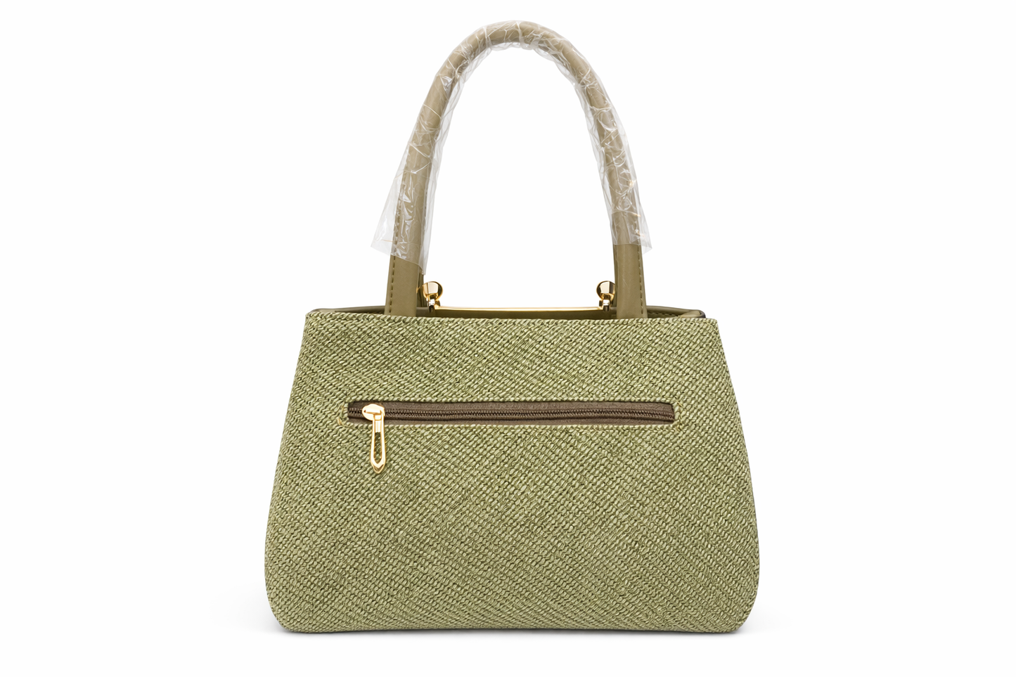 Women’s Tweed Handbag, Premium Textured Fabric Satchel with Gold-Tone Hardware, Elegant Tote Bag with Inner Zip Pocket for Office & Daily Use