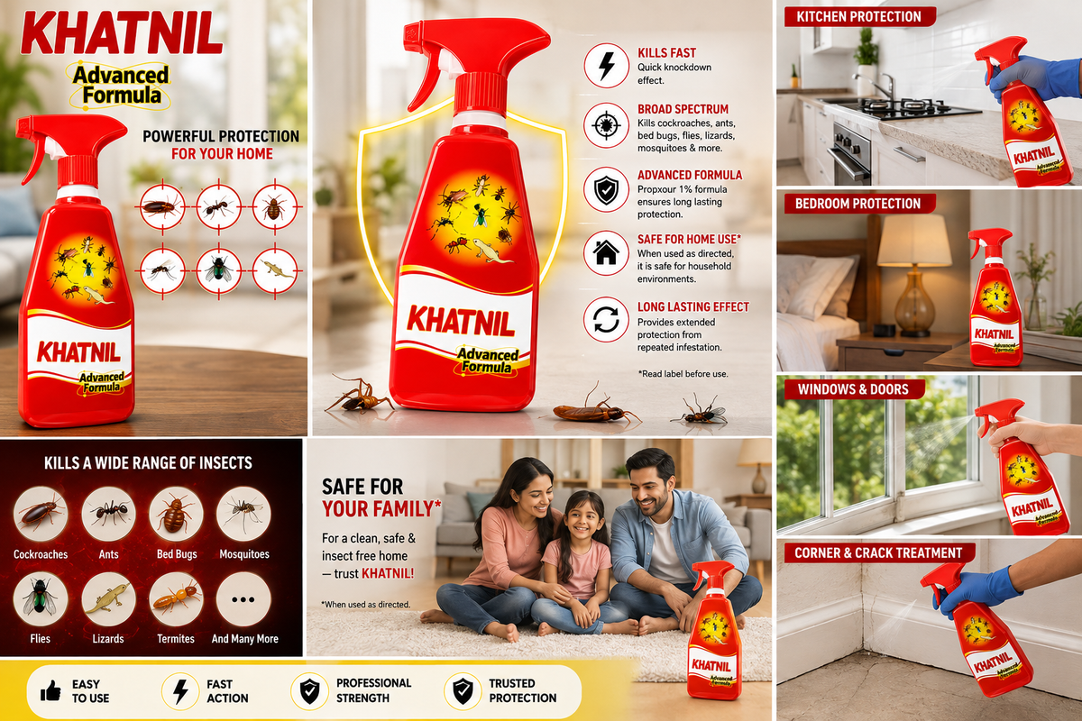 KHATNIL Advanced Formula PropoXur 1% Household Insecticide Spray, 250 ml | Cockroach, Ant, Bed Bug, Mosquito & Fly Control | Ready-to-Use Trigger Spray for Home
