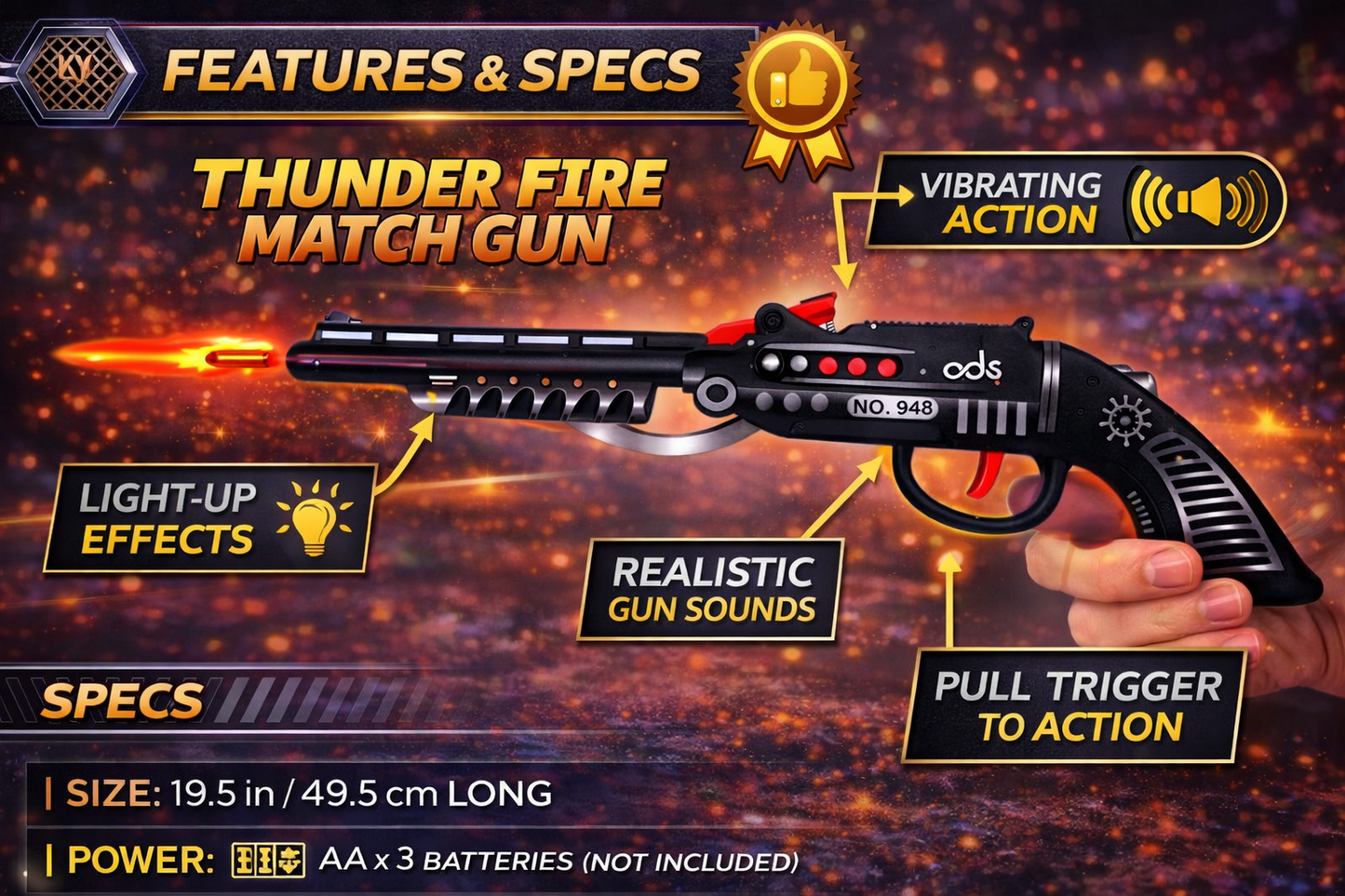 Toy Gun for Kids with Light & Sound | Thunder Fire Match Gun with Vibration Effect | Battery Operated Toy Gun with Trigger Action