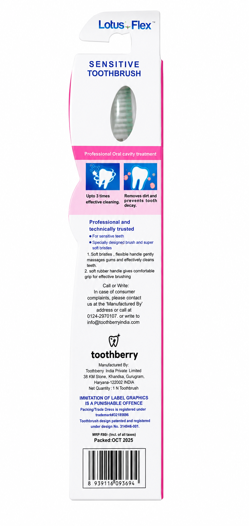 Oral-B CrossAction Sensitive & Gums Ultrasoft Toothbrush, Extra Soft Bristles for Gentle Cleaning, Sensitive Teeth & Gum Care, Ergonomic Comfort Grip Handle with Protective Head Cover
