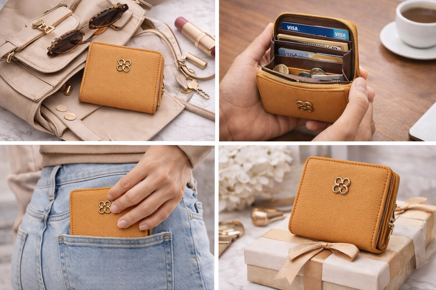 Compact Zip Around Wallet for Women, Small Synthetic Leather Wallet with Card Slots and Coin Pocket,
