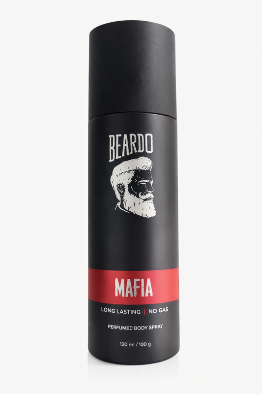 Beardo Mafia Perfumed Body Spray for Men, No Gas Formula, Bold & Intense Long Lasting Fragrance, Skin Friendly Premium Perfume Spray – 120 ml