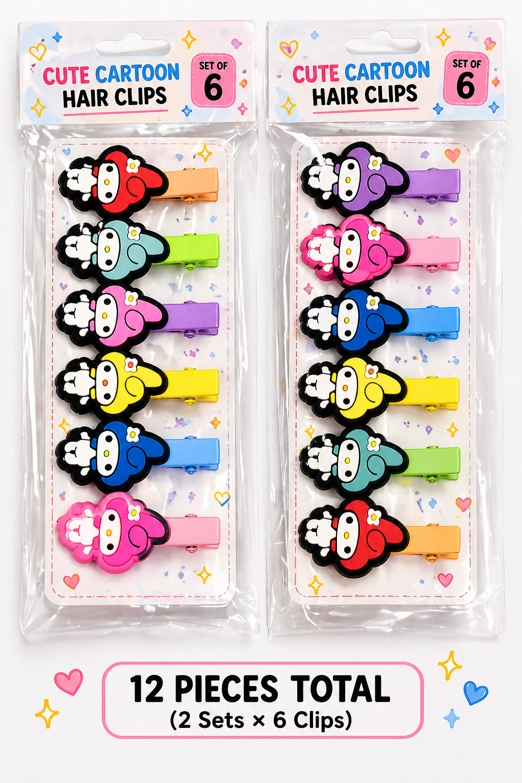 Cute Cartoon Hair Clips Set for Girls (12 Pieces), Colorful Character Snap Hair Clips