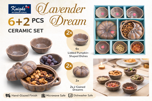 Ceramic Bowl Set with Lids (8 Pieces) – Pumpkin Shaped Serving Bowls with 2 Lidded Containers