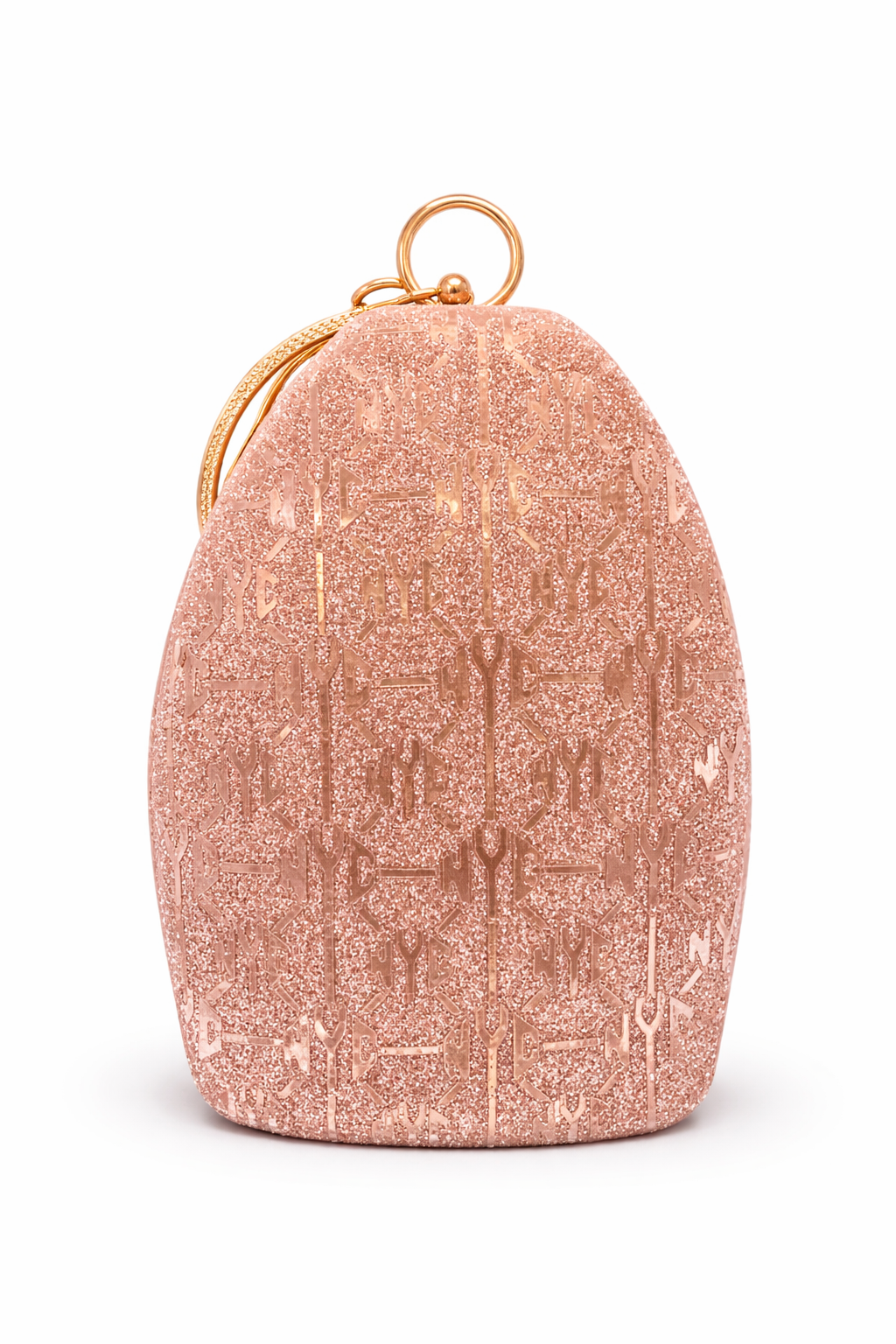 Rose Gold Glitter Clutch for Women | Rhinestone Ring Handle Evening Bag with Gold-Tone Frame & Satin Lining | Stylish Wedding, Party & Bridal Handbag