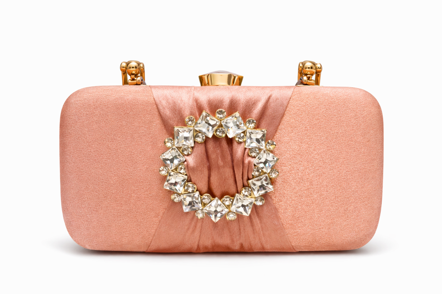 Blush Pink Evening Clutch for Women | Rhinestone Wreath Party Handbag with Gold-Tone Clasp & Satin Interior