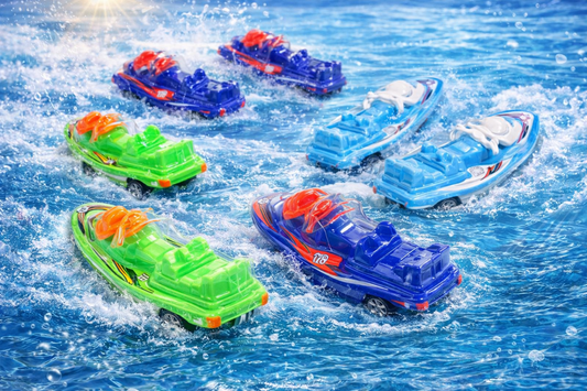 12-Pack Pullback Speedboat Toy Set – High-Speed Friction Powered Racing Boats – Bright Colors (Green, Red, Blue)