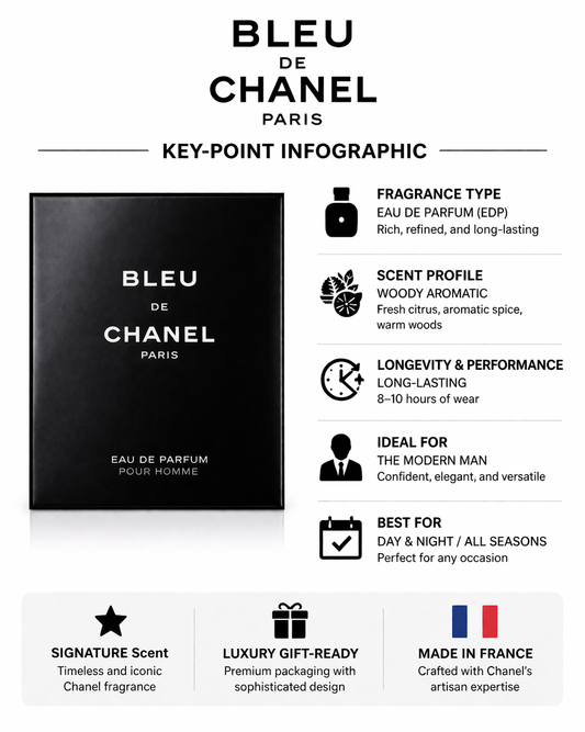 Bleu De Chanel Eau De Parfum for Men – Long Lasting Woody Aromatic Luxury Perfume | Premium Designer Fragrance for Day & Night Wear
