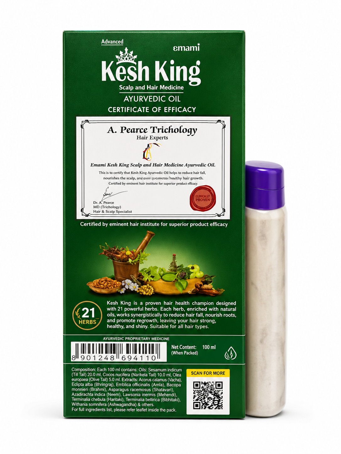 Kesh King Ayurvedic Hair Oil for Hair Fall Control & Hair Growth | 21 Ayurvedic Herbs | Nourishes Scalp & Strengthens Hair | Suitable for Men & Women | 200ml + BoroPlus Doodh Kesar Body Lotion 40ml Free