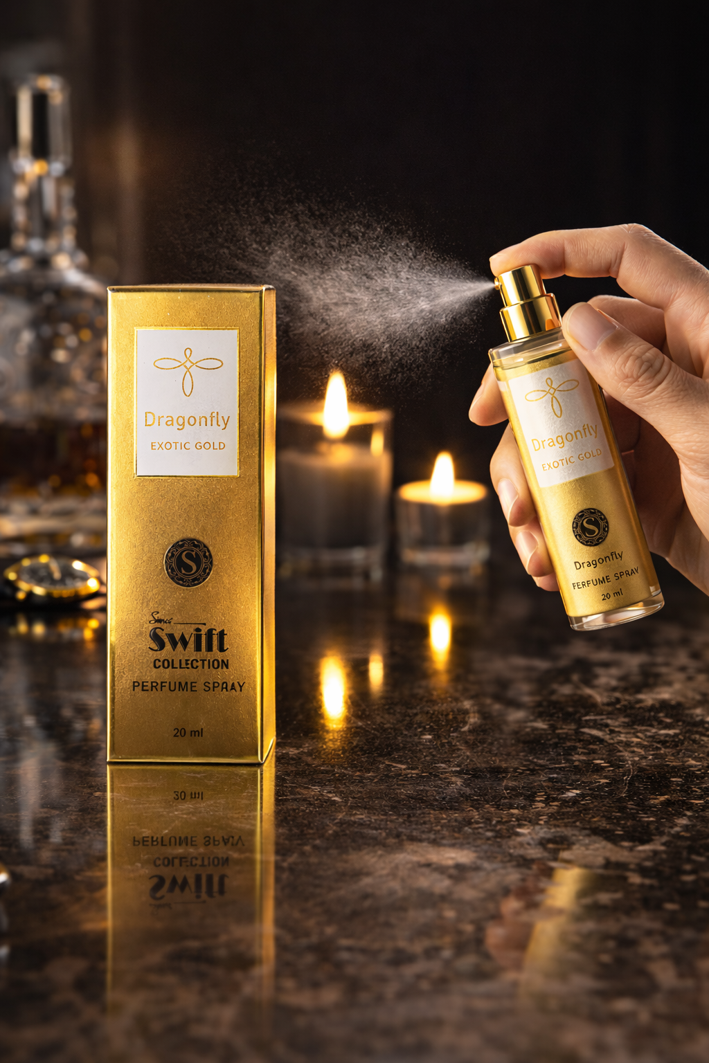 Dragonfly Exotic Gold Perfume Spray 20 ml | Long Lasting Oud & Amber Fragrance