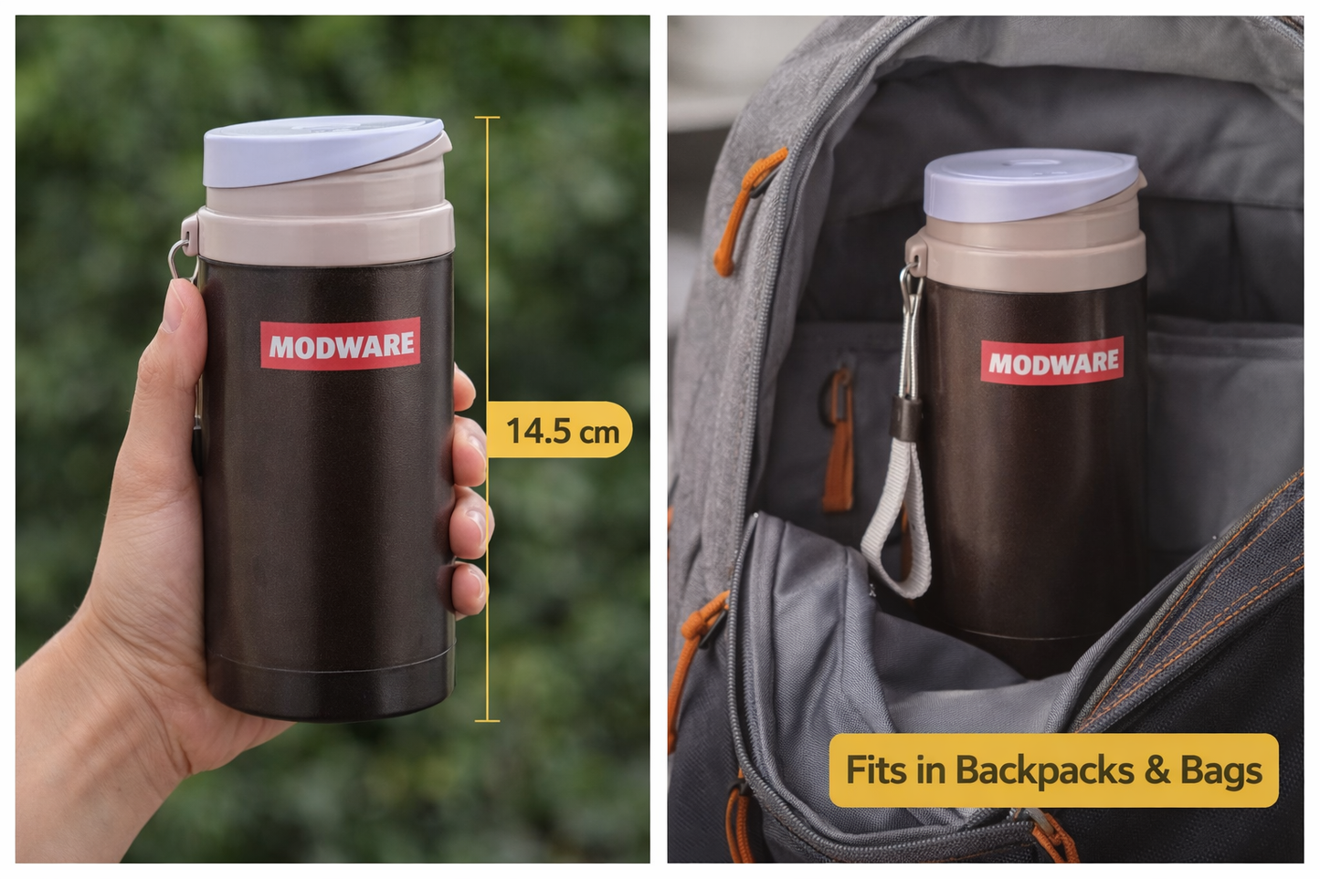 Modware Tea Time Flask 350ml – Stainless Steel Insulated Thermos Bottle with Storage Lid