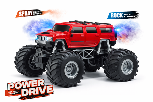 RC Monster Truck for Kids – Remote Control Off-Road Car with Mist Spray, LED Lights & Suspension Wheels – 2.4GHz Full Function RC Car Toy (Rechargeable, Boys & Girls)