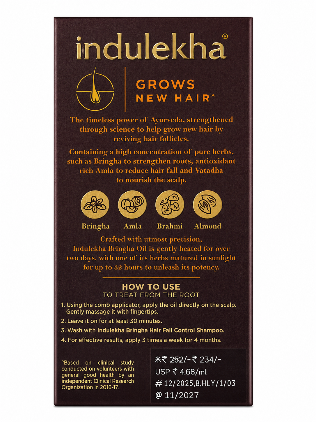 Indulekha Bringha Hair Oil for Hair Growth & Hair Fall Control, Ayurvedic Proprietary Medicine with Bhringraj, Amla & Brahmi, Comb Applicator, Suitable for Men & Women, 100ml