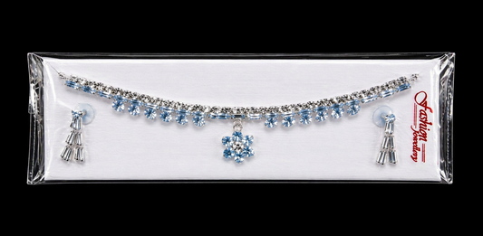 Harmal Store Elegant Rhinestone Necklace – Silver Tone Choker with Light Blue Stones, Floral Centerpiece, and Delicate Drop Tassels for Weddings, Parties, and Proms