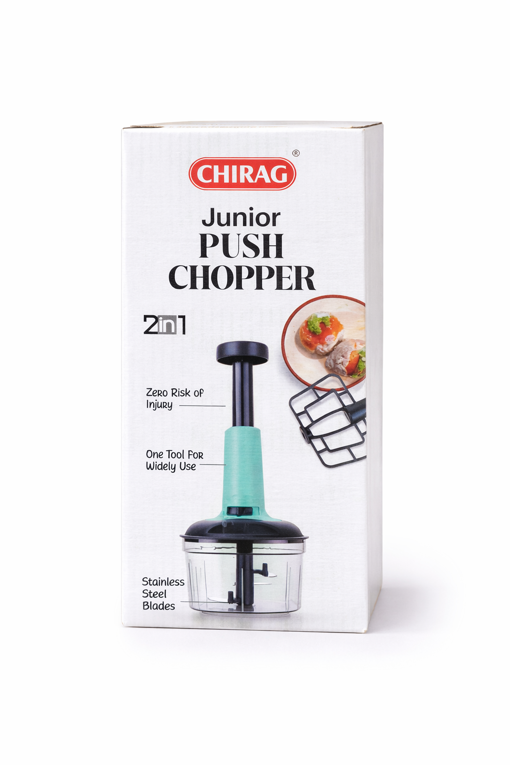 Chirag Junior Push Chopper 650ml | Manual Vegetable Chopper with Stainless Steel Blades | 2-in-1 Chopper & Whisker | Easy Push Operation | Kitchen Food Processor for Onion, Garlic & Vegetables
