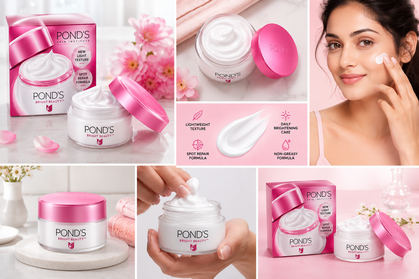 Pond's Bright Beauty Face Cream – Lightweight Daily Moisturizer with Spot Repair Formula, Non-Greasy Skin Brightening Cream for Soft, Smooth & Radiant Skin, 50g