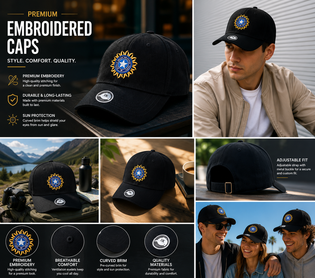Premium Embroidered Baseball Cap for Men & Women | Adjustable Cotton Sports Cap 1 PEACE