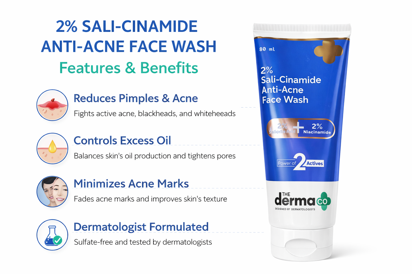 The Derma Co 2% Sali-Cinamide Anti-Acne Face Wash | 2% Salicylic Acid + 2% Niacinamide Face Cleanser for Pimples & Oil Control
