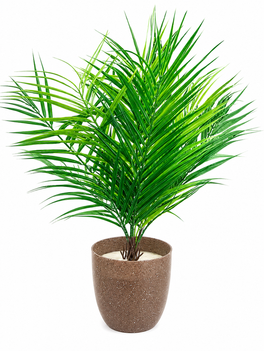 Artificial Palm Plant with Pot for Home Decor | Realistic Green Faux Palm Plant | Low Maintenance Indoor Decorative Plant for Living Room, Office Desk, Bedroom, Shelf & Bathroom | 30 cm