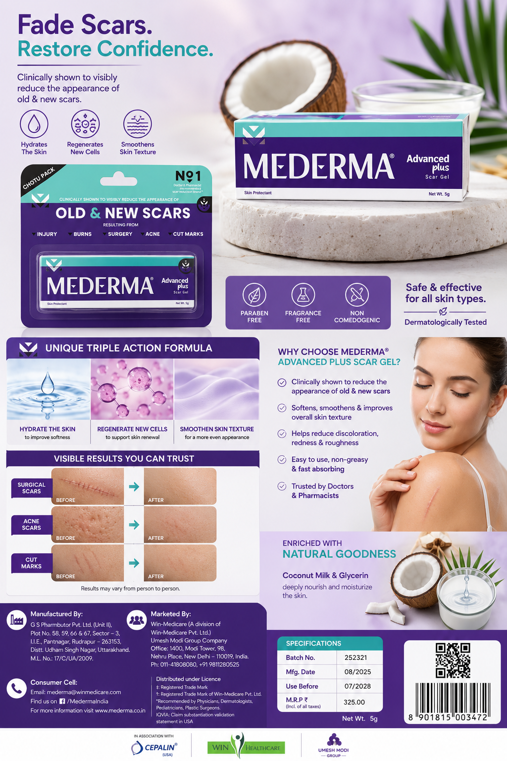 Mederma Advanced Plus Scar Gel – Scar Reduction Gel for Old & New Scars, Acne Marks, Surgery Scars, Burns & Cut Marks, Lightweight Daily Scar Care Formula, 5g