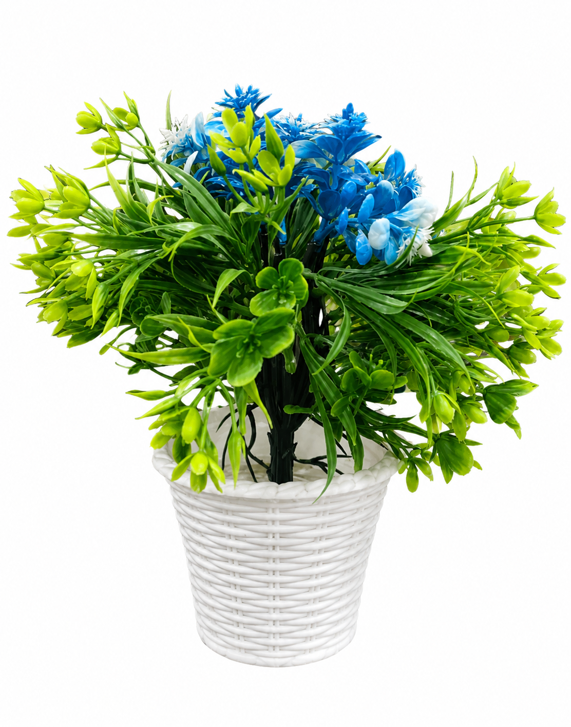 Artificial Plant with Pot for Home Decor, Blue Flower Artificial Plant with Green Leaves, Faux Decorative Plant for Living Room, Bedroom, Office, Table, Shelf & Indoor Decoration, 20 cm
