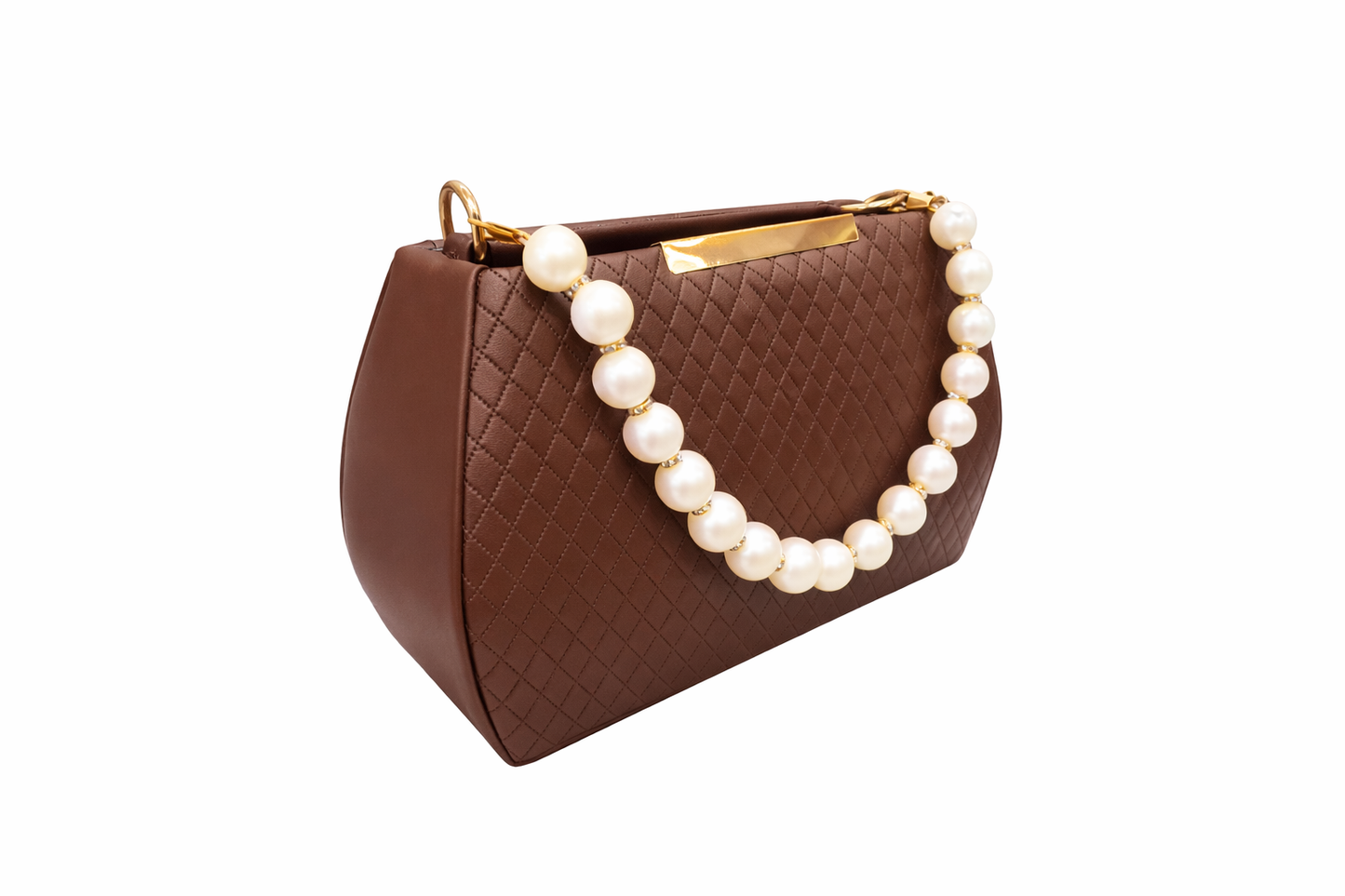 Quilted Faux Leather Handbag for Women with Pearl Handle | Stylish Shoulder Bag with Gold Hardware