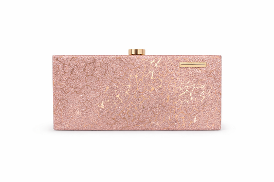 Rose Gold Glitter Evening Clutch for Women, Sparkly Box Clutch Purse with Gold-tone Clasp