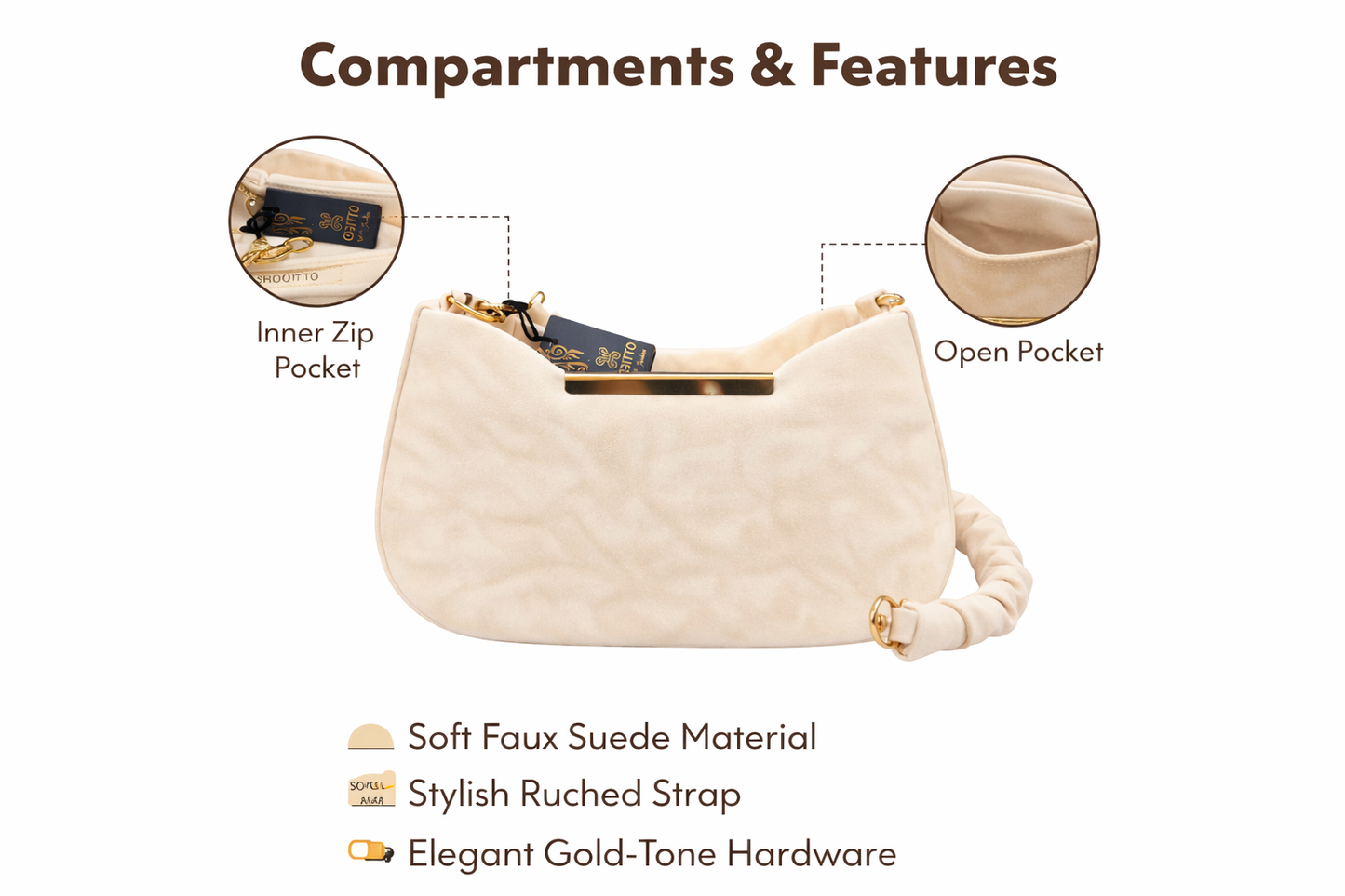 Women’s Scrunched Handle Shoulder Bag | Premium Soft PU Leather Handbag with Zip Closure, Spacious Interior & Gold-Tone Hardware