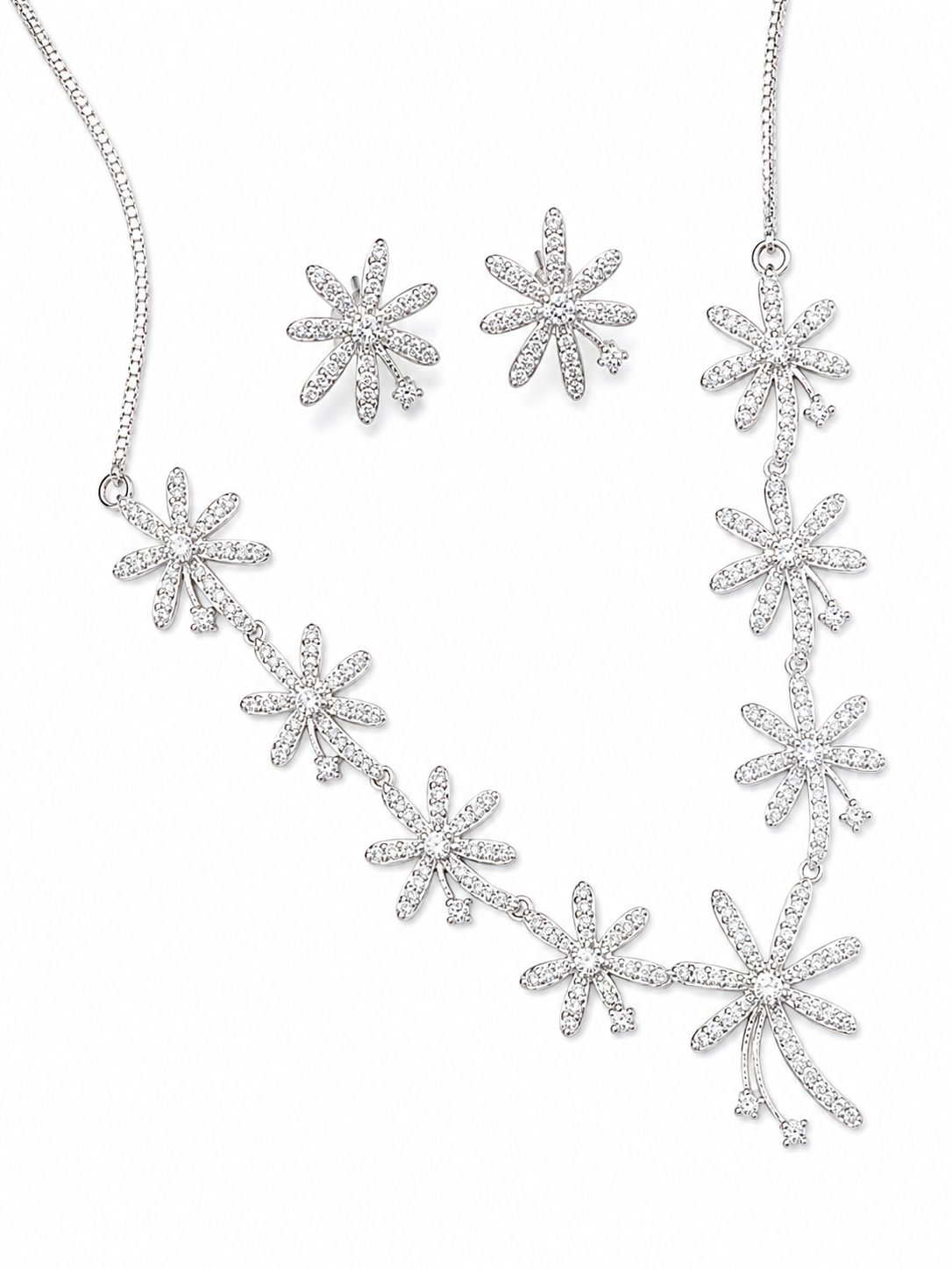 Floral Sparkle Necklace and Earring Set for Women – Cubic Zirconia Flower Bridal Jewelry Set, Rhodium Plated Non-Tarnish & Hypoallergenic, Perfect Wedding, Anniversary & Birthday Gift