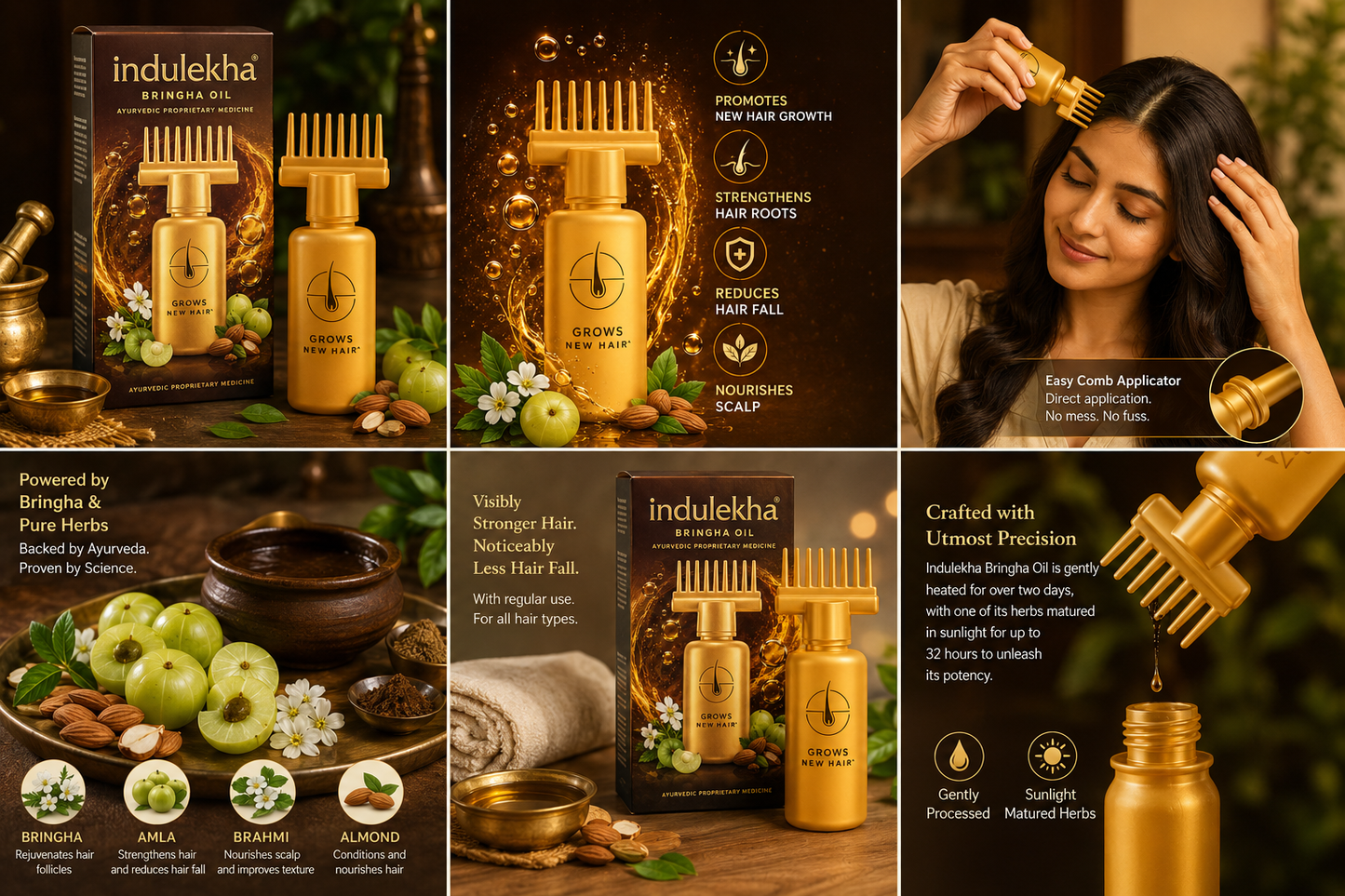 Indulekha Bringha Hair Oil for Hair Growth & Hair Fall Control, Ayurvedic Proprietary Medicine with Bhringraj, Amla & Brahmi, Comb Applicator, Suitable for Men & Women, 100ml