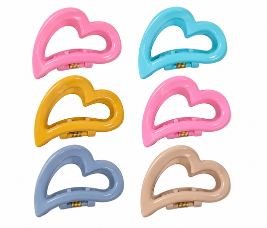 Harmal Store Heart Shaped Hair Claw Clips – 6-Piece Stylish Set with Strong Hold and Durable Spring – Trendy Pastel Hair Accessories for Buns, Ponytails, and Half-Up Styles