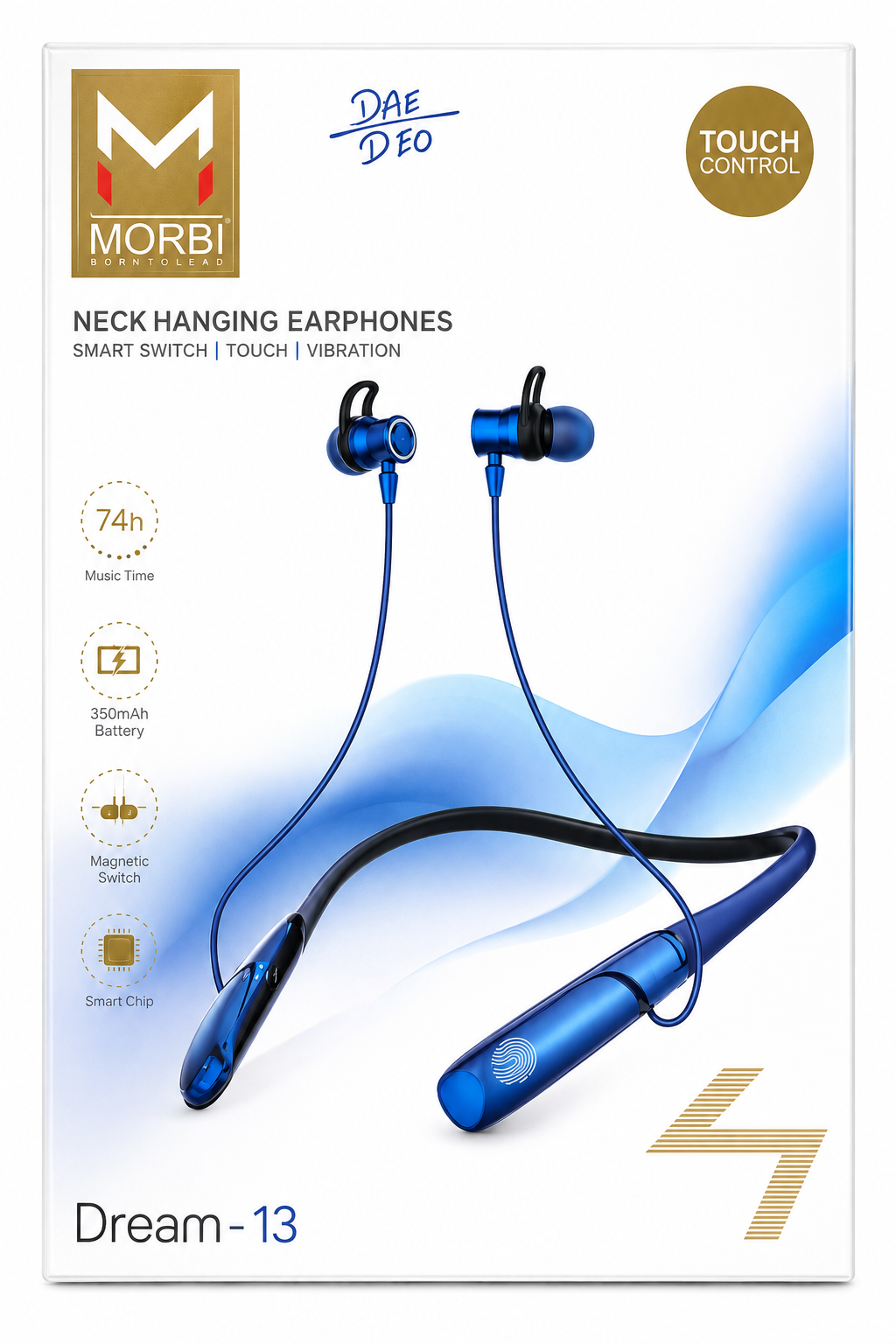 MORBI Dream-13 Neck Hanging Bluetooth Earphones with Mic, 74 Hours Music Playtime, 350mAh Battery, Touch Control, Magnetic Earbuds, Vibration Alert, Deep Bass, Type-C Charging, Wireless Neckband for Gym, Running, Travel & Office