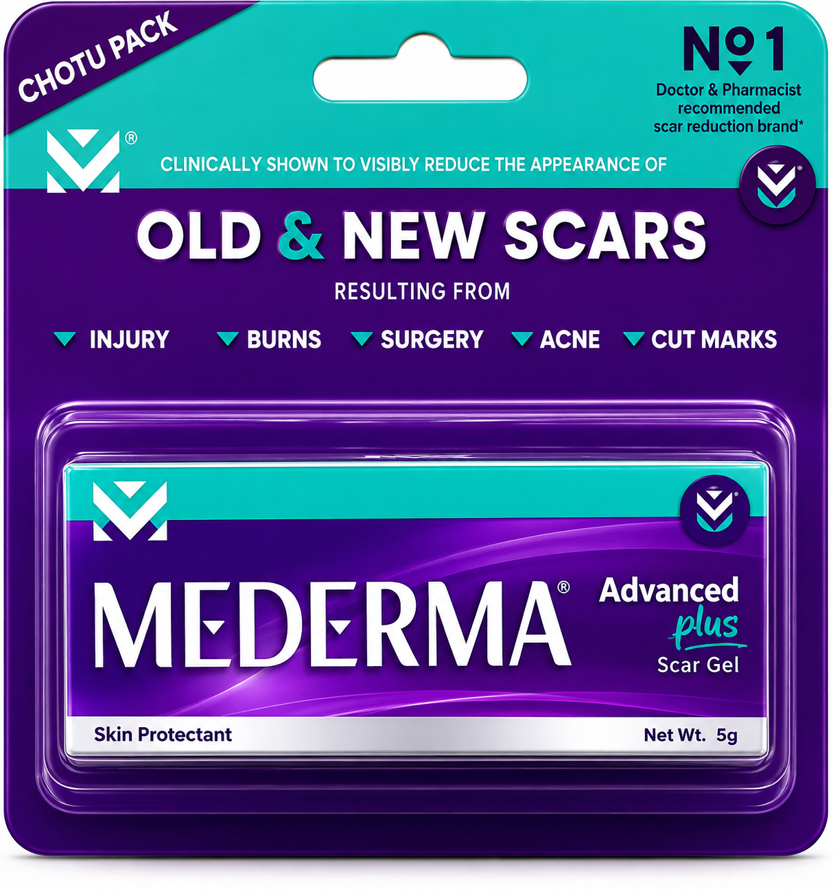 Mederma Advanced Plus Scar Gel – Scar Reduction Gel for Old & New Scars, Acne Marks, Surgery Scars, Burns & Cut Marks, Lightweight Daily Scar Care Formula, 5g