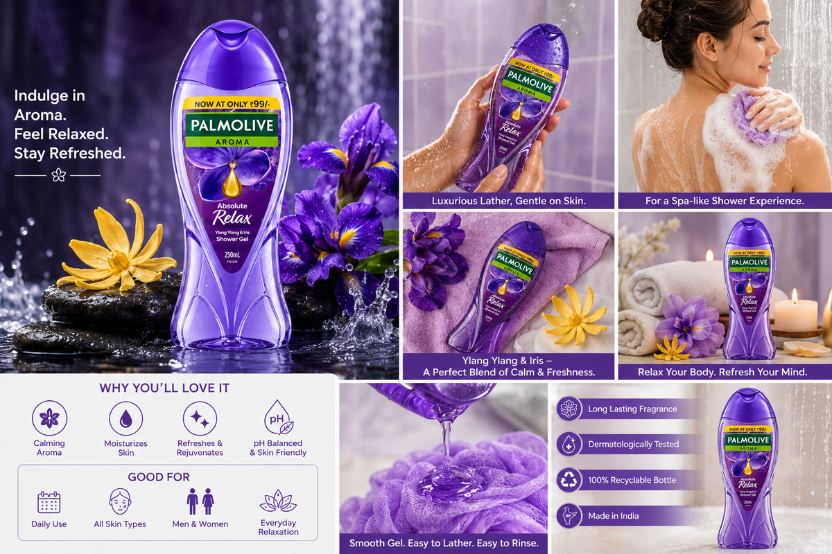 Palmolive Aroma Absolute Relax Shower Gel, Ylang Ylang & Iris, 250 ml | Relaxing Fragrance | Moisturizing Shower Gel | Soft & Smooth Skin | pH Balanced Formula