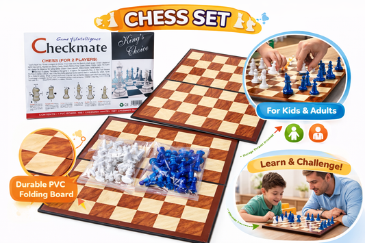 Chess Set for Kids & Adults with Folding PVC Board, Portable Travel Chess Game, Complete 32 Pieces