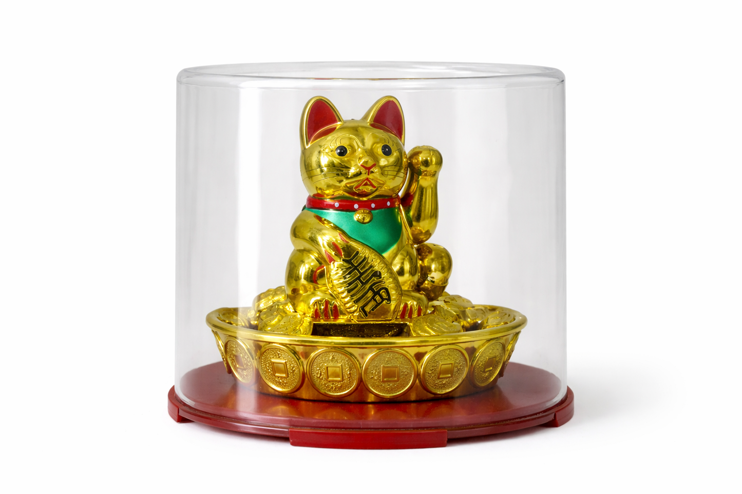Lucky Maneki Neko Fortune Cat with Protective Dome | Golden Beckoning Cat for Wealth & Prosperity
