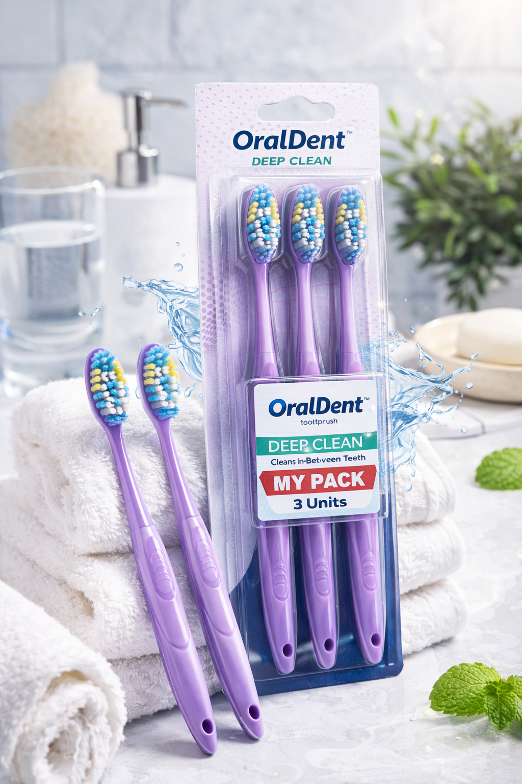OralDent Deep Clean Toothbrush Pack of 3, Soft Bristles with Triple Layer Design, Ergonomic Non-Slip Grip Handle, Gentle Gum Care Toothbrush for Adults & Kids