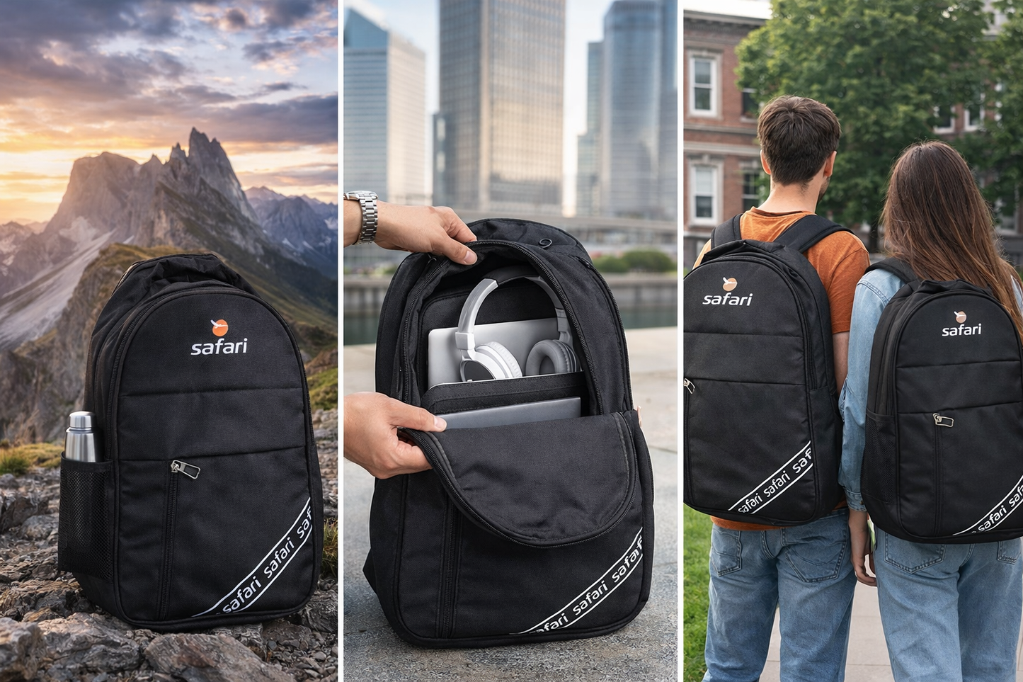 Safari Backpack for Men and Women, Laptop Backpack with Padded Sleeve, Adjustable Straps