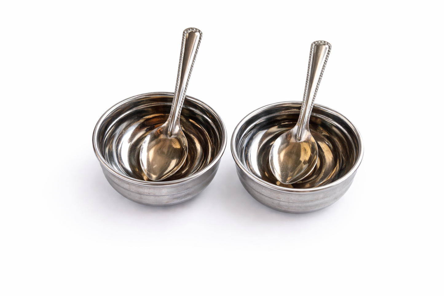Stainless Steel Bowl with Spoon Set (2 Bowls + 2 Spoons) | Food Grade, Rust Resistant, Dishwasher Safe