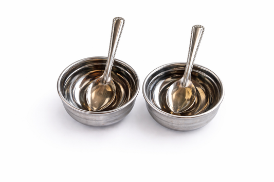 Stainless Steel Bowl with Spoon Set (2 Bowls + 2 Spoons) | Food Grade, Rust Resistant, Dishwasher Safe