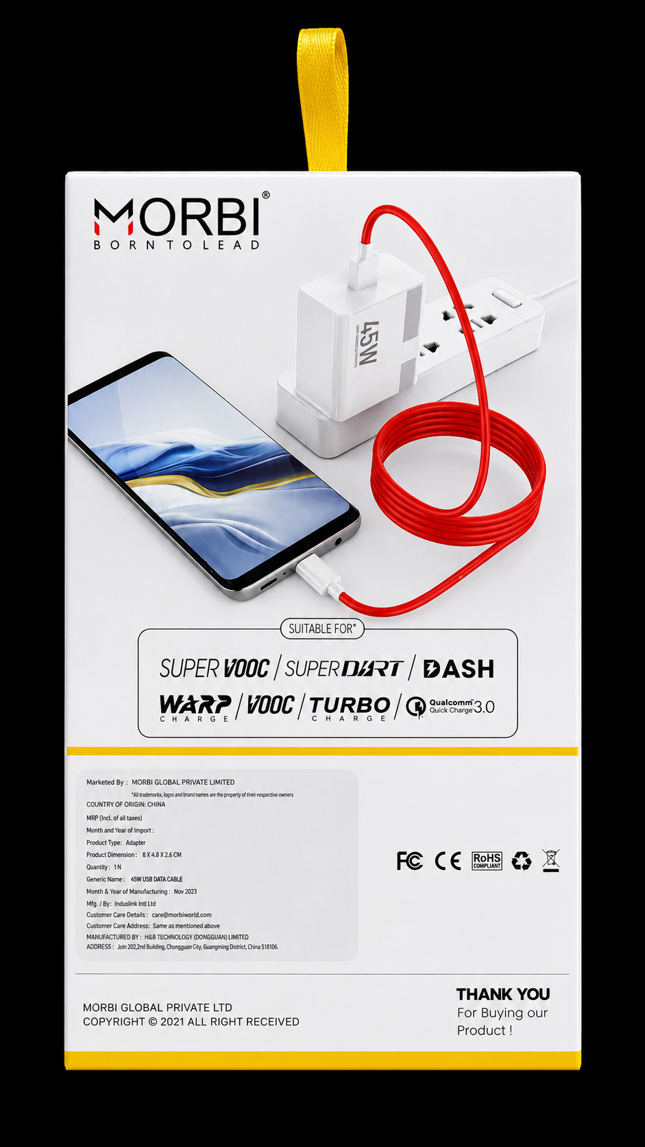 MORBI Thunder Pro 45W Travel Charger with USB-A Port, Multi Protocol Fast Charging Adapter, Smart IC, Multi Protection, 45W High Power Output, Compact Charger for Smartphones, Tablets & USB Devices