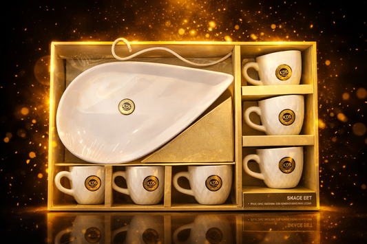 Premium Tea Cup Set with Serving Tray (7 Pieces) – 6 Designer Coffee Cups + Tray