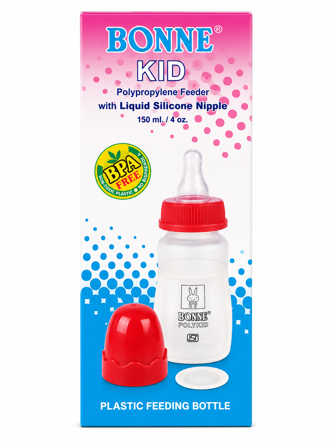 BONNE KID Polypropylene Feeding Bottle with Liquid Silicone Nipple, BPA Free & Non-Toxic Baby Feeder, Wide Neck, Lightweight & Durable, 150 ml / 4 oz, Newborn & Infant