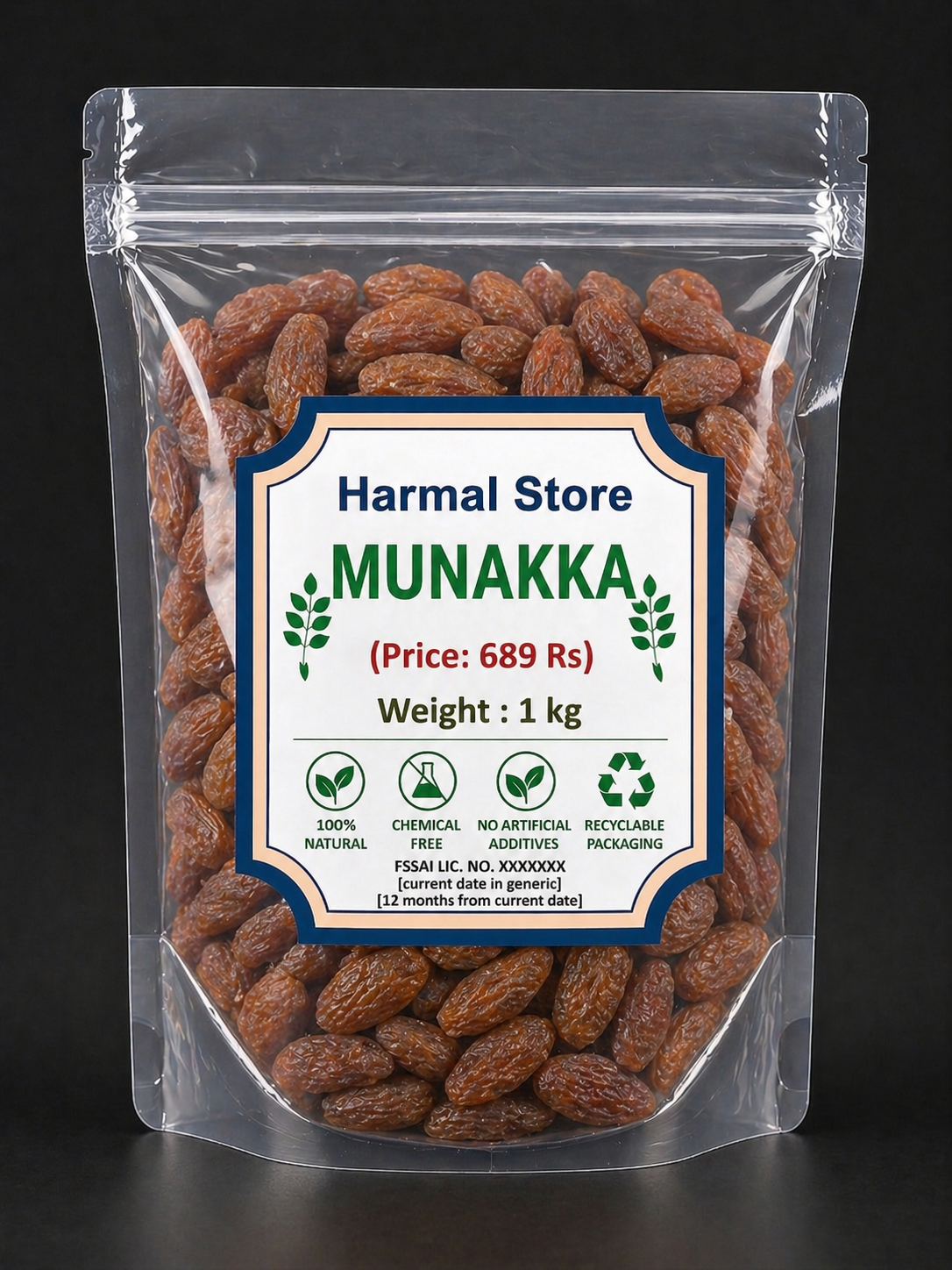 Harmal Store Munakka 1kg, Premium Natural Dried Munakka Raisins, Seeded Brown Raisins, Healthy Dry Fruit Snack